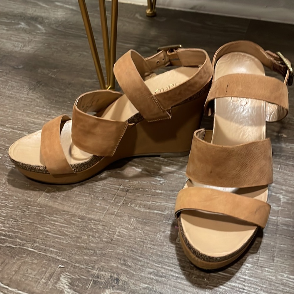 Franco Sarto Tan Strappy Fiona Wedge Sandals - Picture 3 of 8